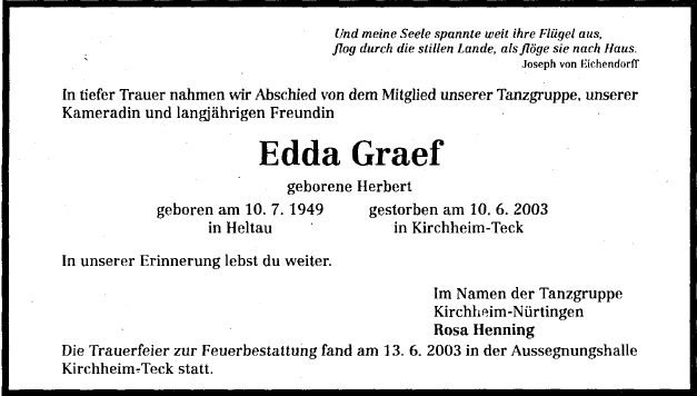 Herbert Edda 1949-2003 Todesanzeige